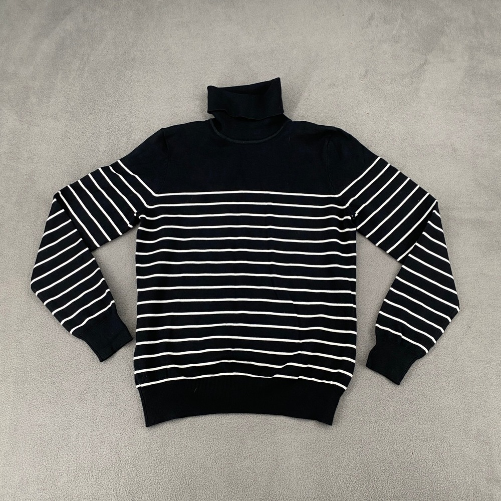 Madison Grey Womens Black White Striped Turtleneck Sweater Size M‎ Long Sleeve